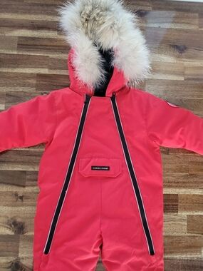 Canada Goose Kids Red Hooded Snowsuit with Fur Trim